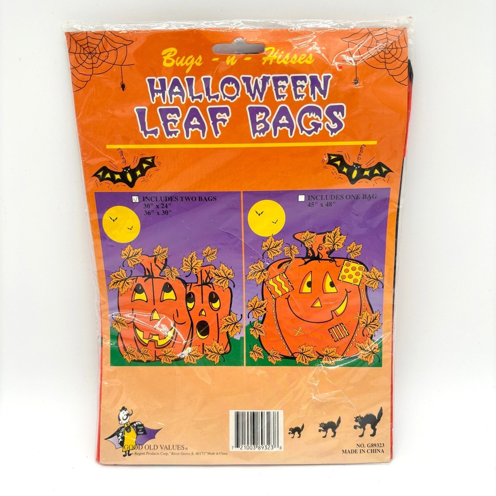 Vintage Halloween Leaf Bags Jack O Lantern Pumpkin Outdoor Yard Decor 2 Pack